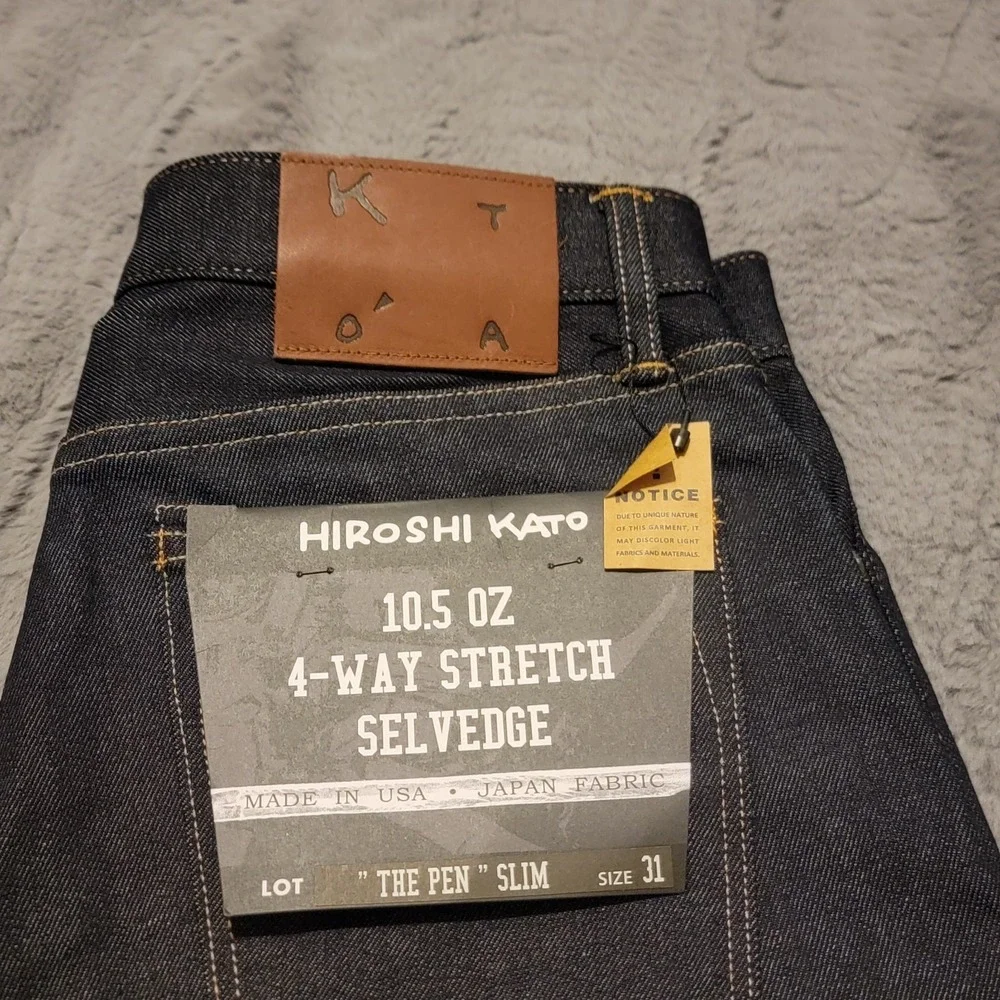 Hiroshi Kato Jeans Mens 31x34 Indigo Raw Blue Pen Slim 4-Way Stretch Selvedge - Picture 2 of 11